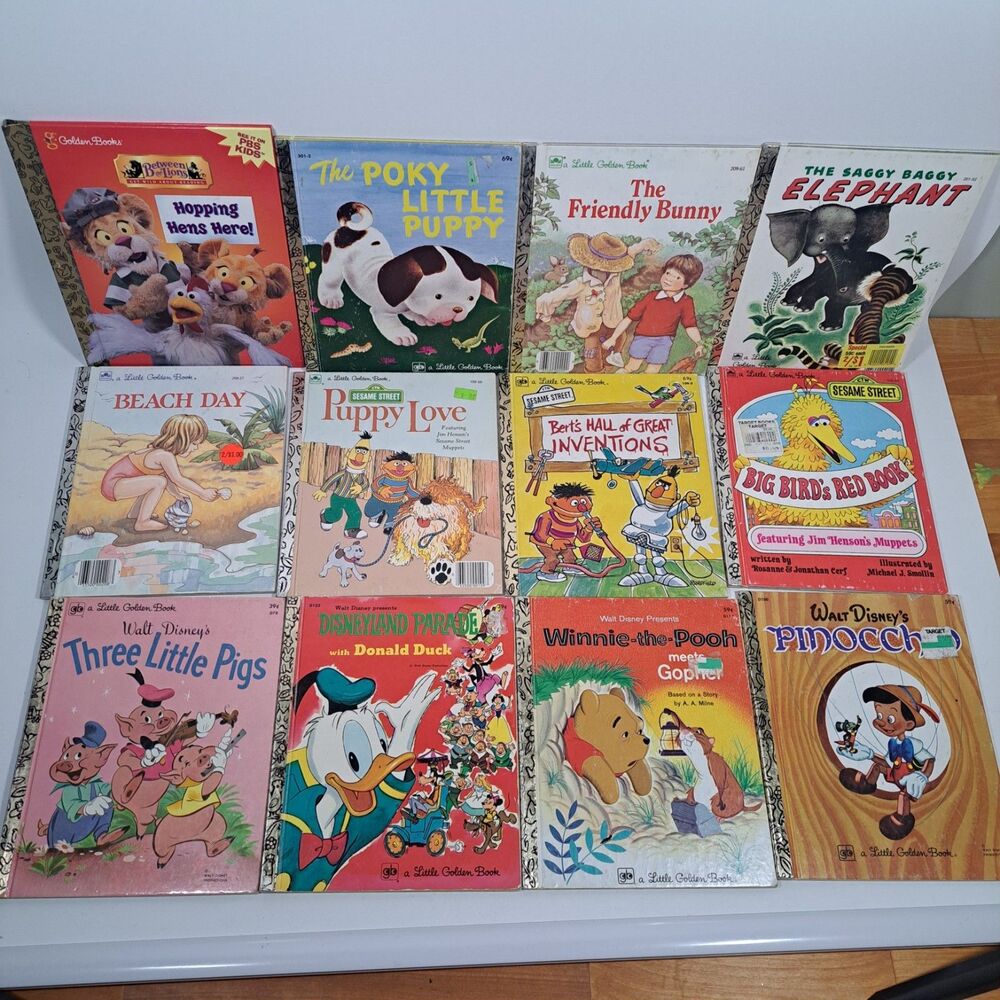 VTG Little Golden Book Lot 12 Sesame Street Disney Puppy Henson Muppets